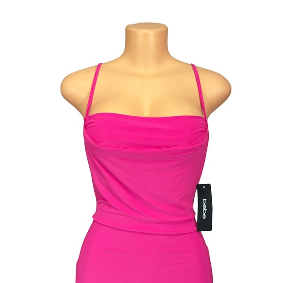 Bebe‎ Women S Pink Spaghetti Strap Cowl Neck Midi Sheath Dress NWT - Picture 4 of 5